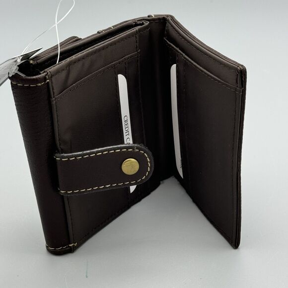 Treviso Brown Double Snap Closure Womens Wallet Credit Card Zipper Coin Bifold - Picture 1 of 8